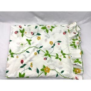 VTG J P Stevens Utica Strawberry Patch TWIN Flat Sheet Ruffled Edge 1976